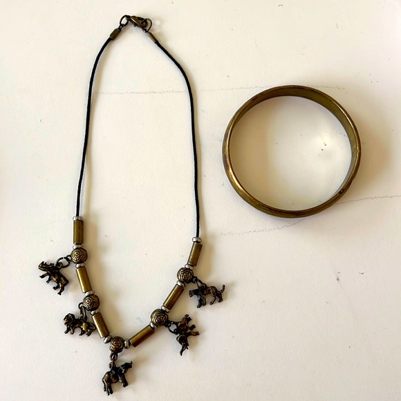 Cute Set: Brass Cast Animal Charms Necklace & Bracelet Set, elephant, leopard… - Picture 4 of 6
